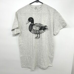 Duck Graphic Tee Medium Gray Floral Cottagecore Indie Nature Animal Shirt
